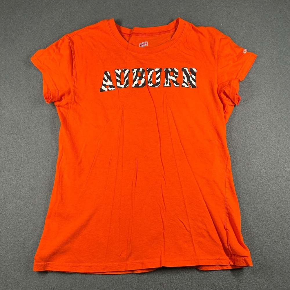 Auburn Tigers Graphic T-Shirt Womens XL Soffe Orange Zebra Print Top Short Sleev